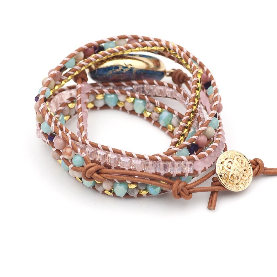 Unique Natural Stone Beads 3 Layers Wrap Bracelets For Women Girls Handmade Boho Leather Weave Bracelet  Jewelry Dropshipping